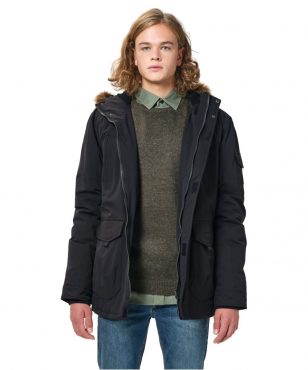 202.EM10.57-003 Emerson Men's Long Jacket With Fur On Hood (black)